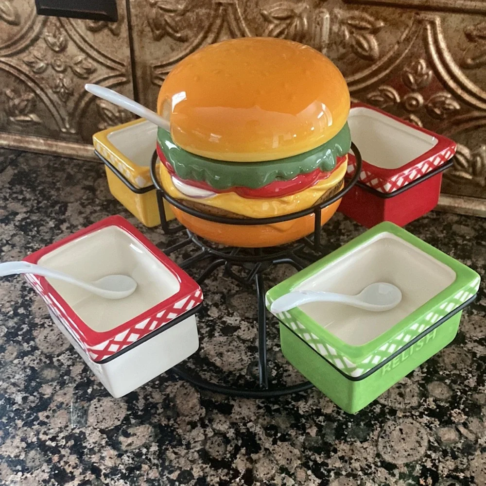 Pier 1 Multicolor Burger Condiment Spinner Set!!